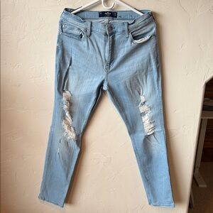 Hollister Men's Light Blue Ripped Skinny Jeans